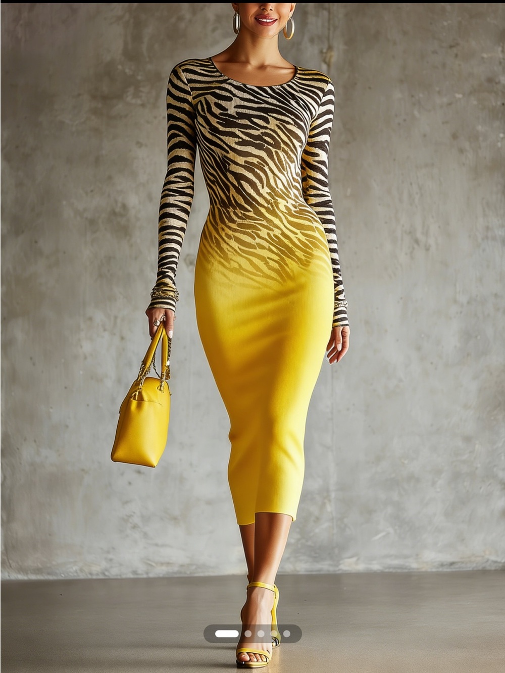 STYLEWE Yellow and Black Zebra-Print Long Sleeve Dress